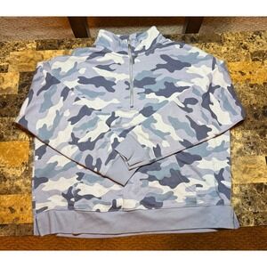 Old Navy Women Gray Camo Quarter Zip Sweatshirt Pullover Size L